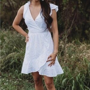 White Eyelet Wrap Mini Dress - Women
